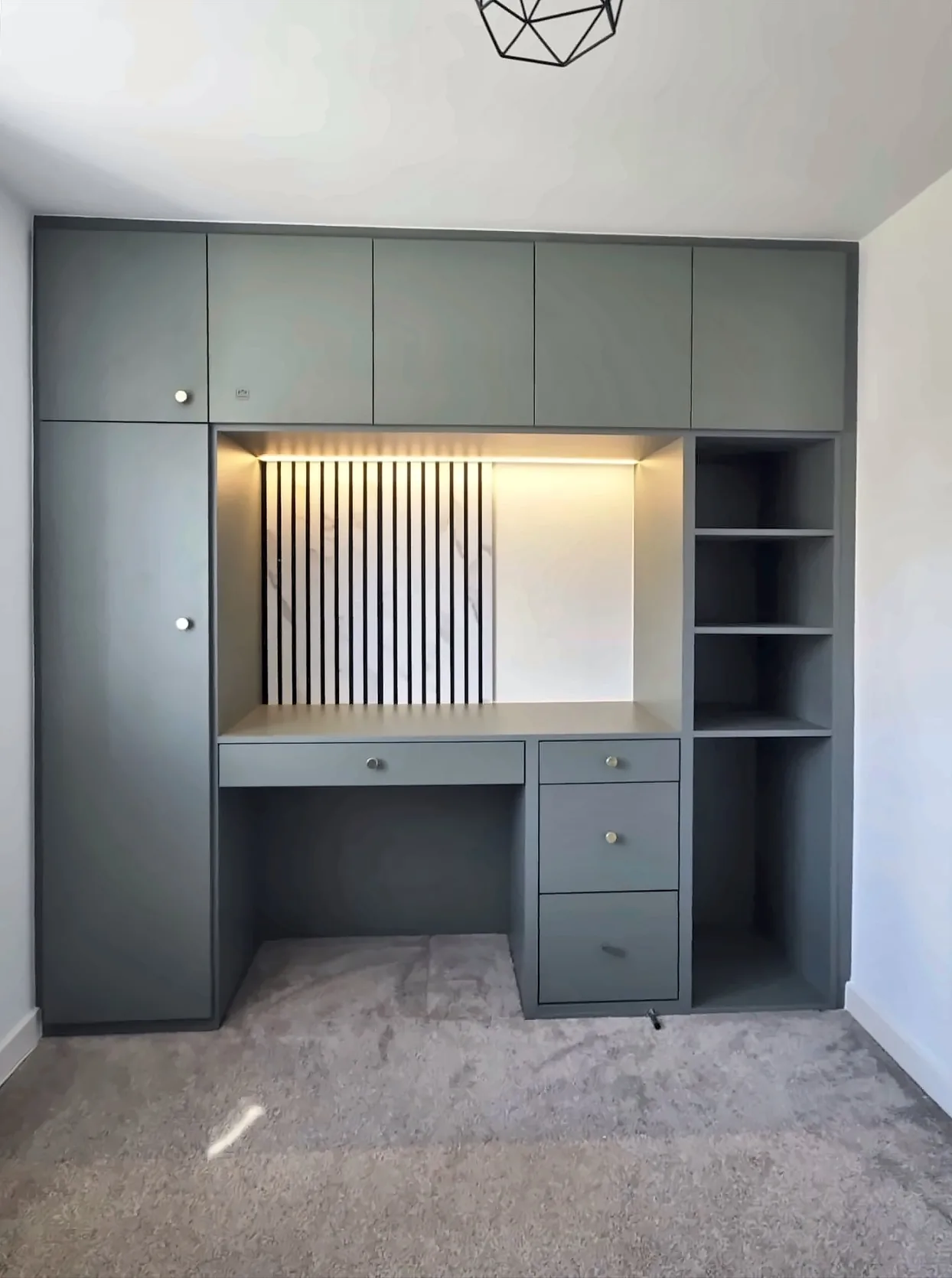 Completed Yadani charcoal home office with lit desk recess